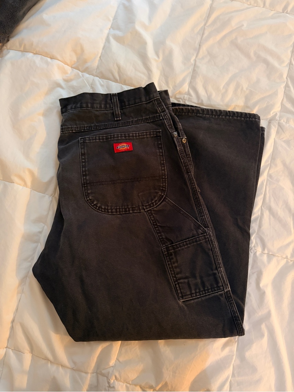 Dickies Black Work Carpenter Pants with Red Logo Patch